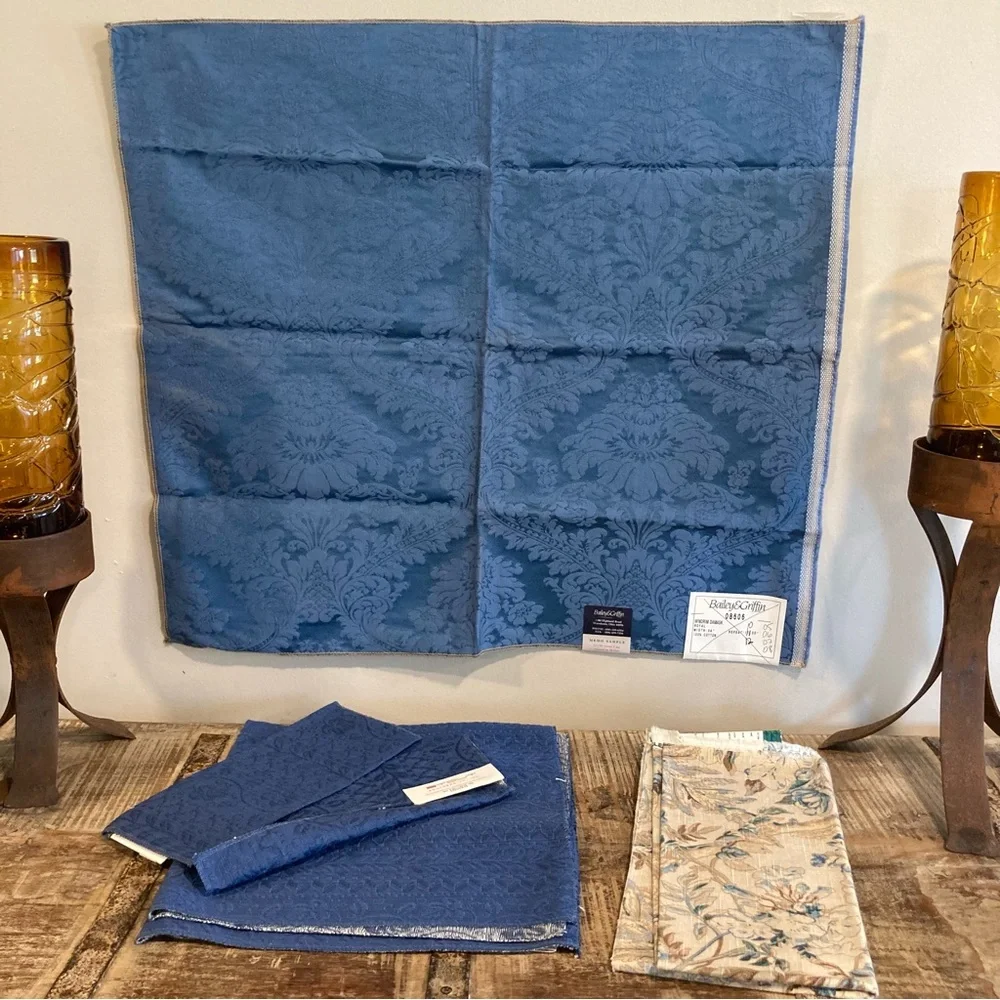 5pcs Fabric Samples Lot - Rustic Blues Florals & Damask